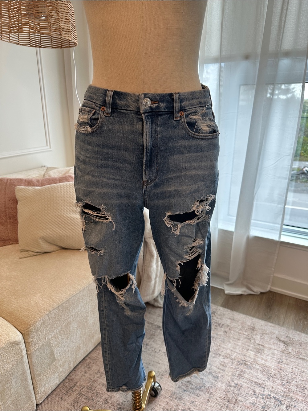 American Eagle Outfitters Distressed Boyfriend Jeans — Dark Blue